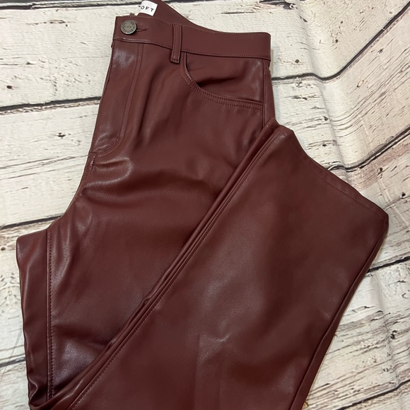 Loft Petite bikercore edgy faux leather crop jeans size 28P burgundy wine casual - Picture 1 of 10